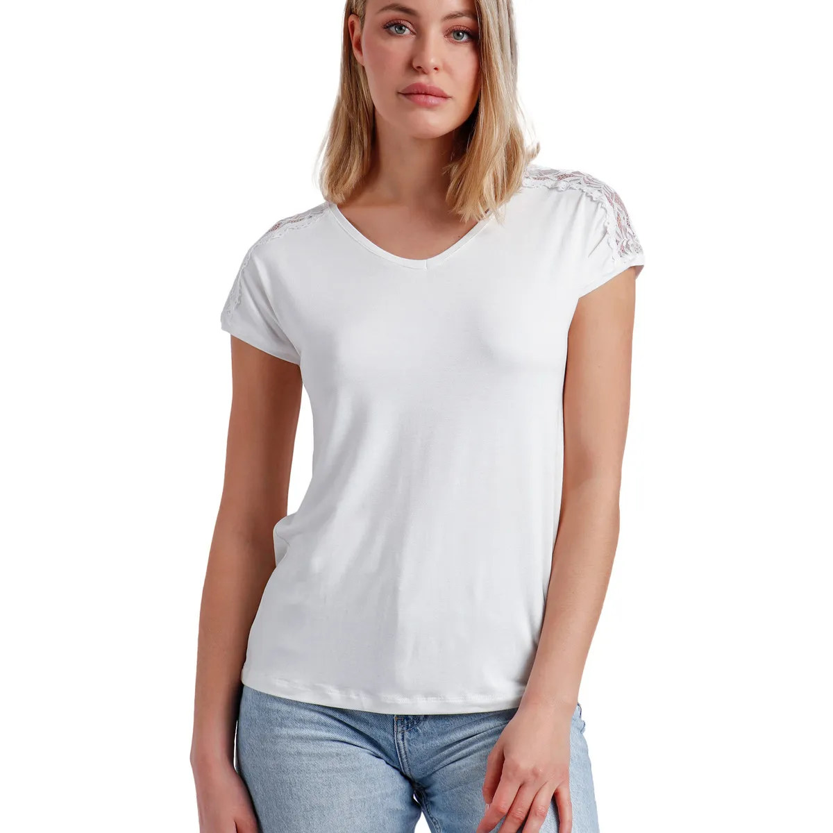 Admas - T-Shirt mit kurzen Ärmeln Puntilla Hombro