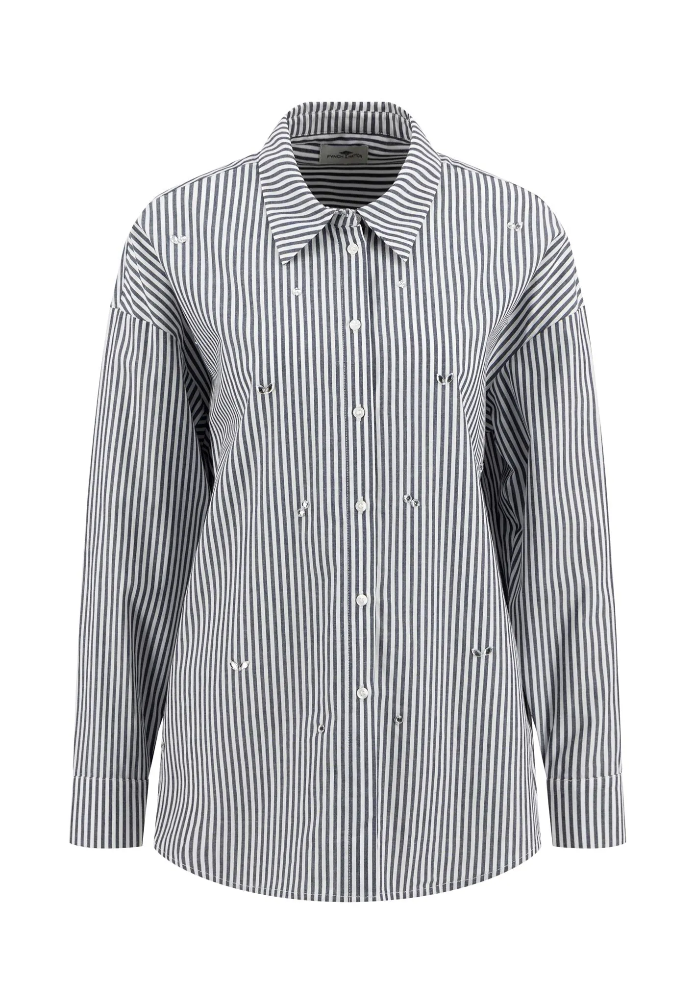 Bluse aus Baumwolle mit Streifenmuster und Schmucksteinen
