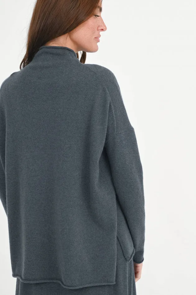 Cashmere Pullover mit Stehkragen in Graugrün