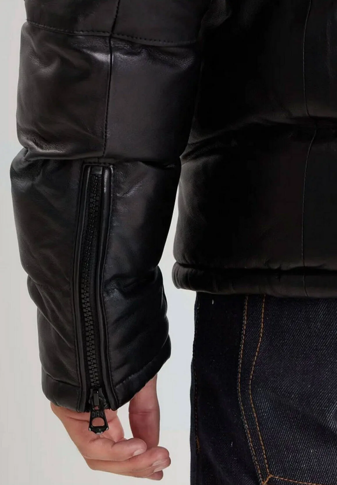 Daunenjacke aus schwarzem Leder fur Herren &quot;102450&quot;