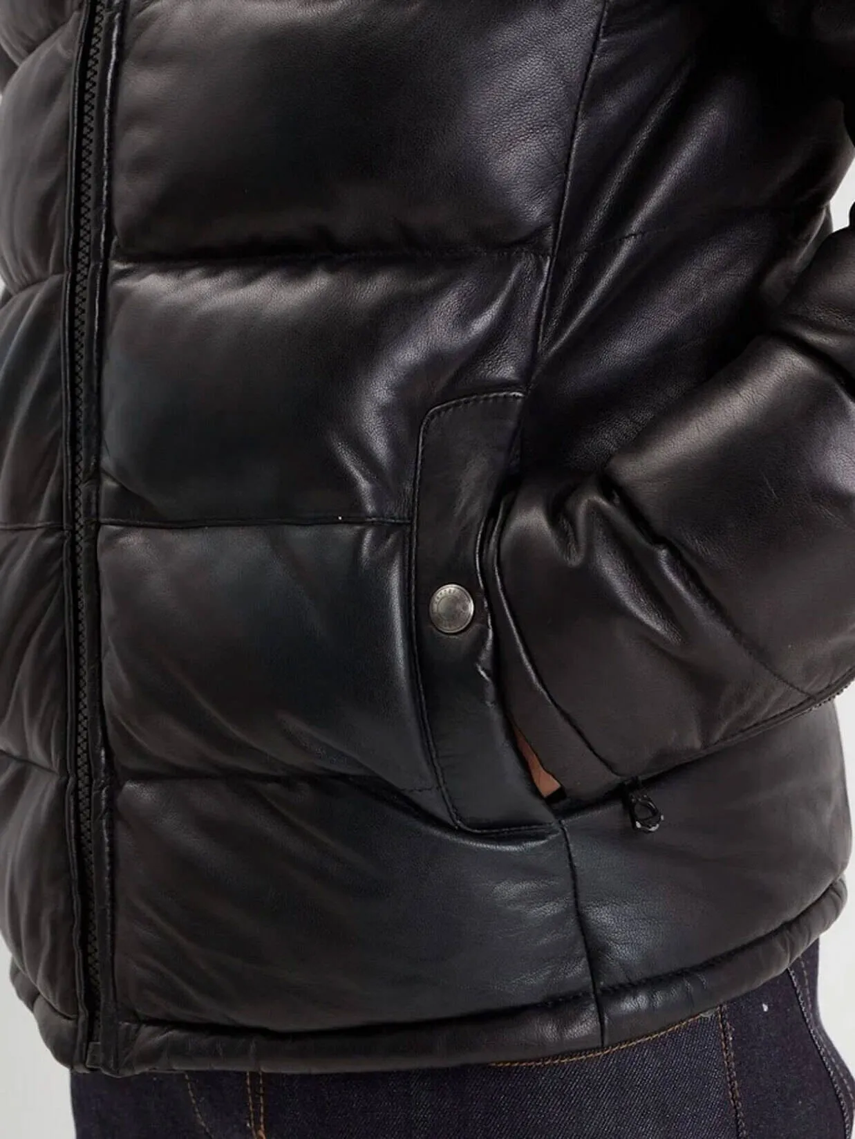 Daunenjacke aus schwarzem Leder fur Herren &quot;102450&quot;