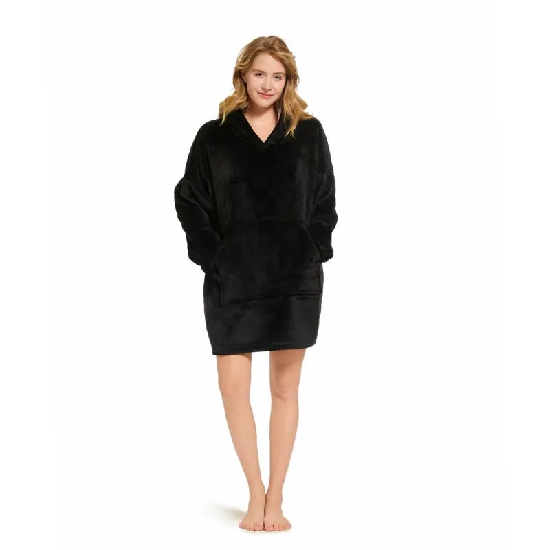 Deckenpullover Pullover Decke Kuscheldecke Oversize Unisex Schwarz