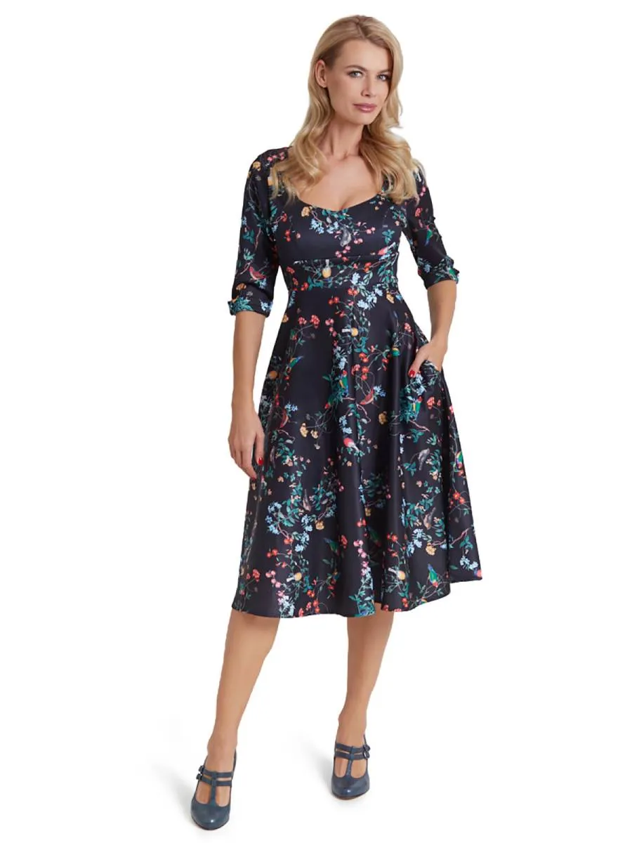 Dolly and Dotty Debra Dress Black Birds and Flowers