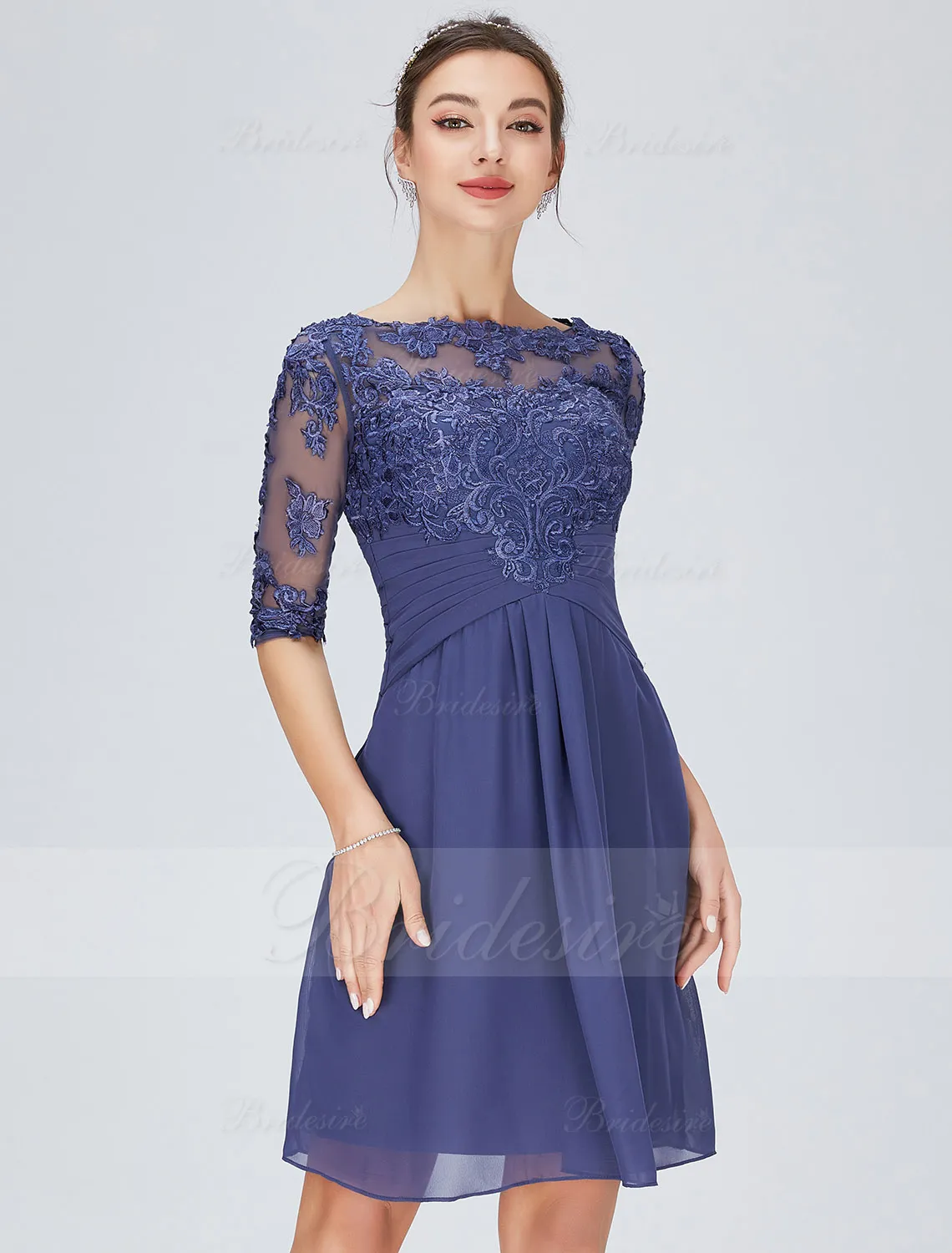 Etui-Linie U-Ausschnitt Knielang Chiffon Abendkleid mit Spitzen