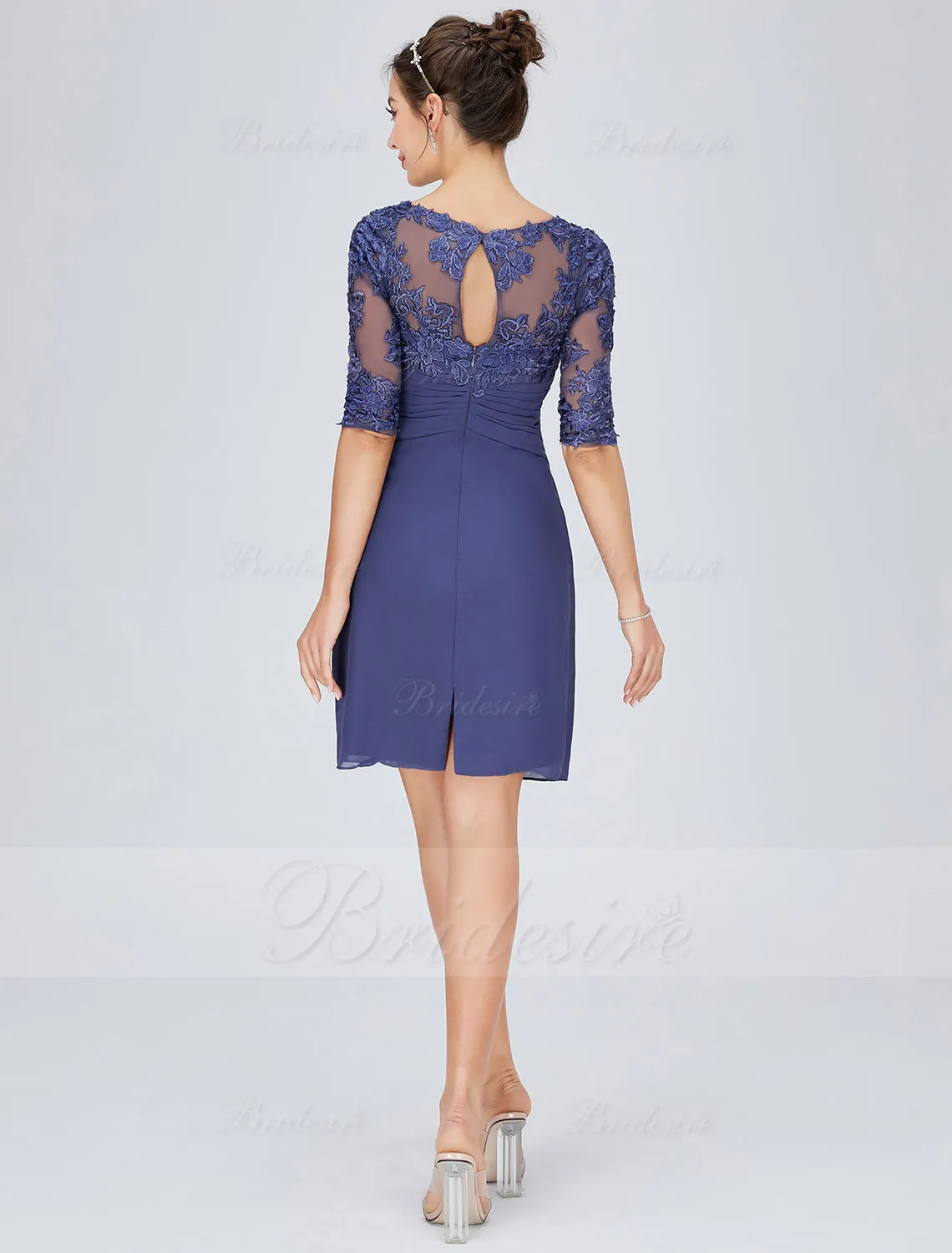 Etui-Linie U-Ausschnitt Knielang Chiffon Abendkleid mit Spitzen