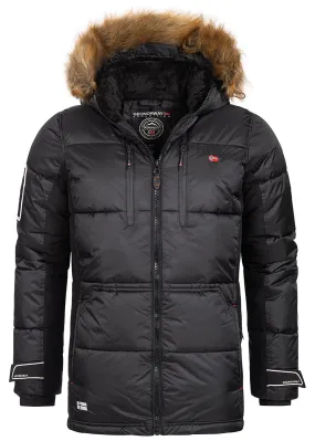 Geographical Norway Herren Winter Parka Steppjacke mit abnehmb. Kapuze schwarz