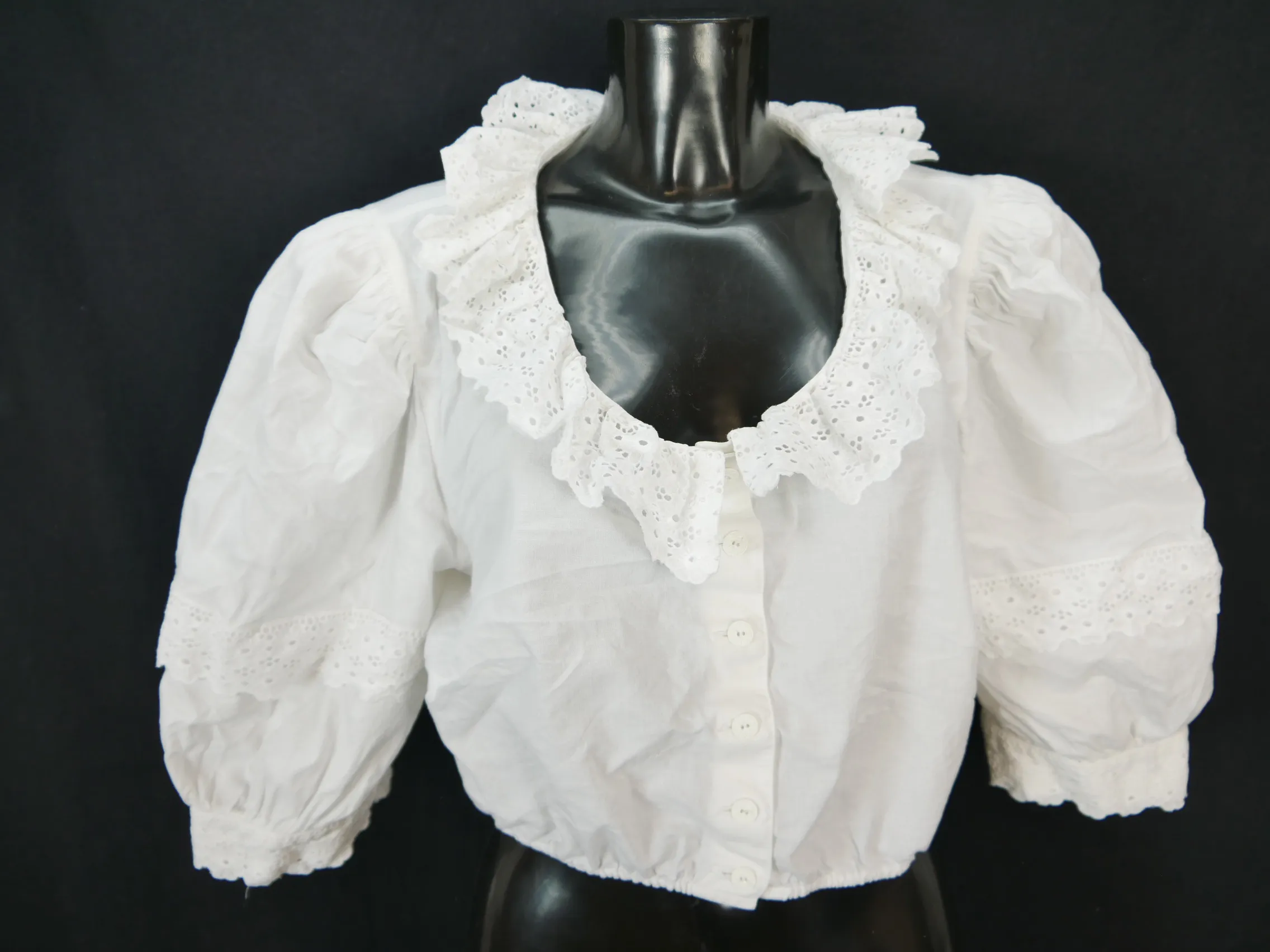 Gr.48 Dirndlbluse weiß Bluse für Dirndl Rose Baumwolle mit toller Spitze B9962