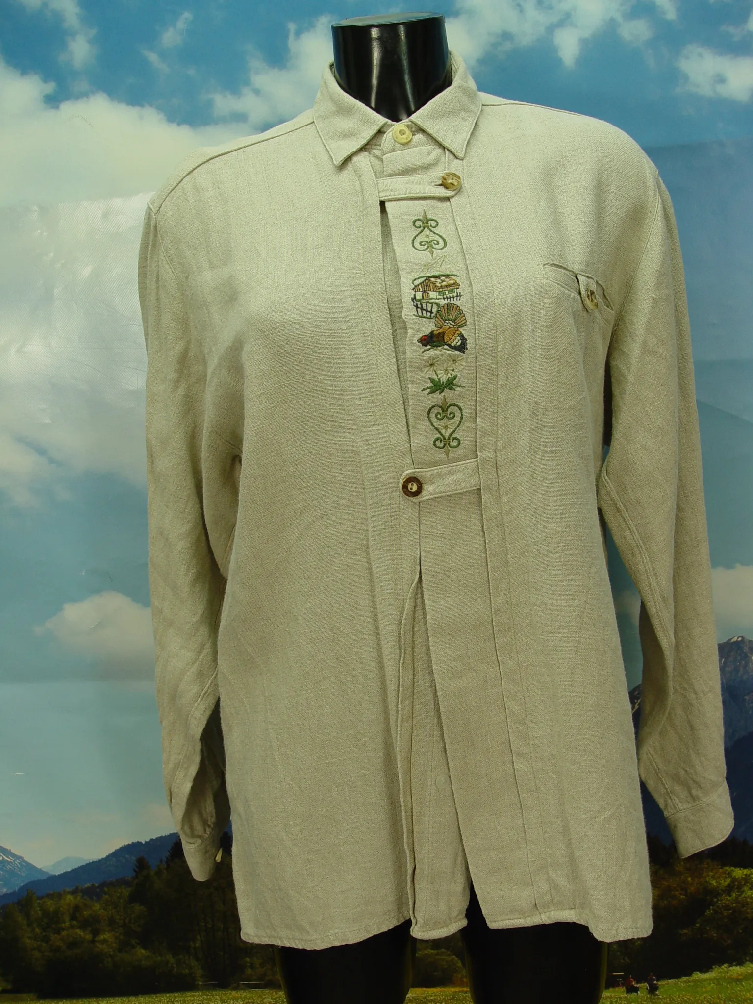Gr.M Trachtenhemd Imperial Trachten Hemd mit Edelweiss Stickerei TH618