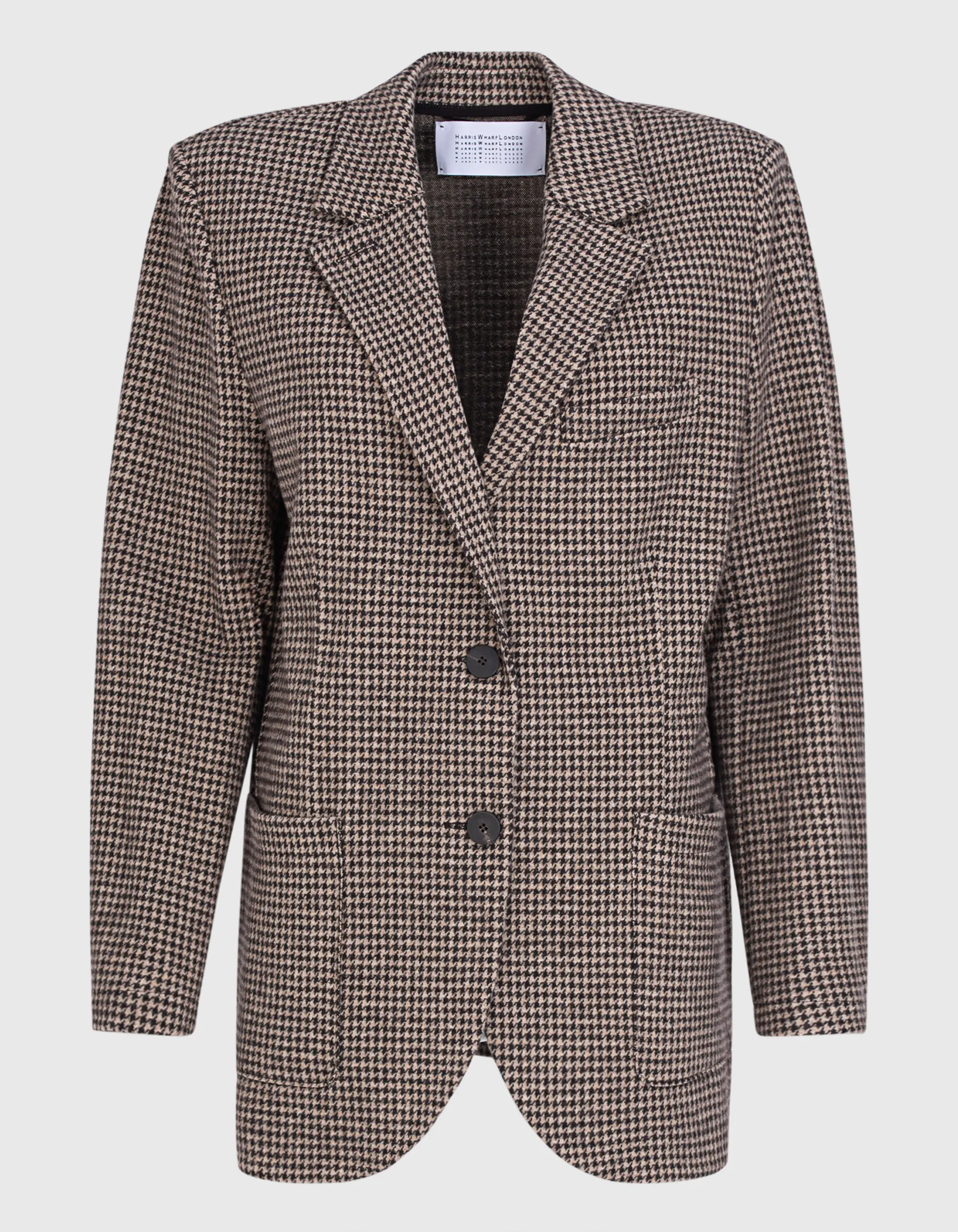 HARRIS WHARF LONDON Houndstooth Beige  // Gemusterter Woll-Mix Blazer