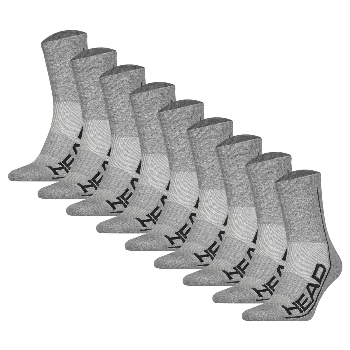 HEAD Unisex Crew Socken - 9er Pack, Sportsocken, Mesh-Einsatz, Logo, einfarbig
