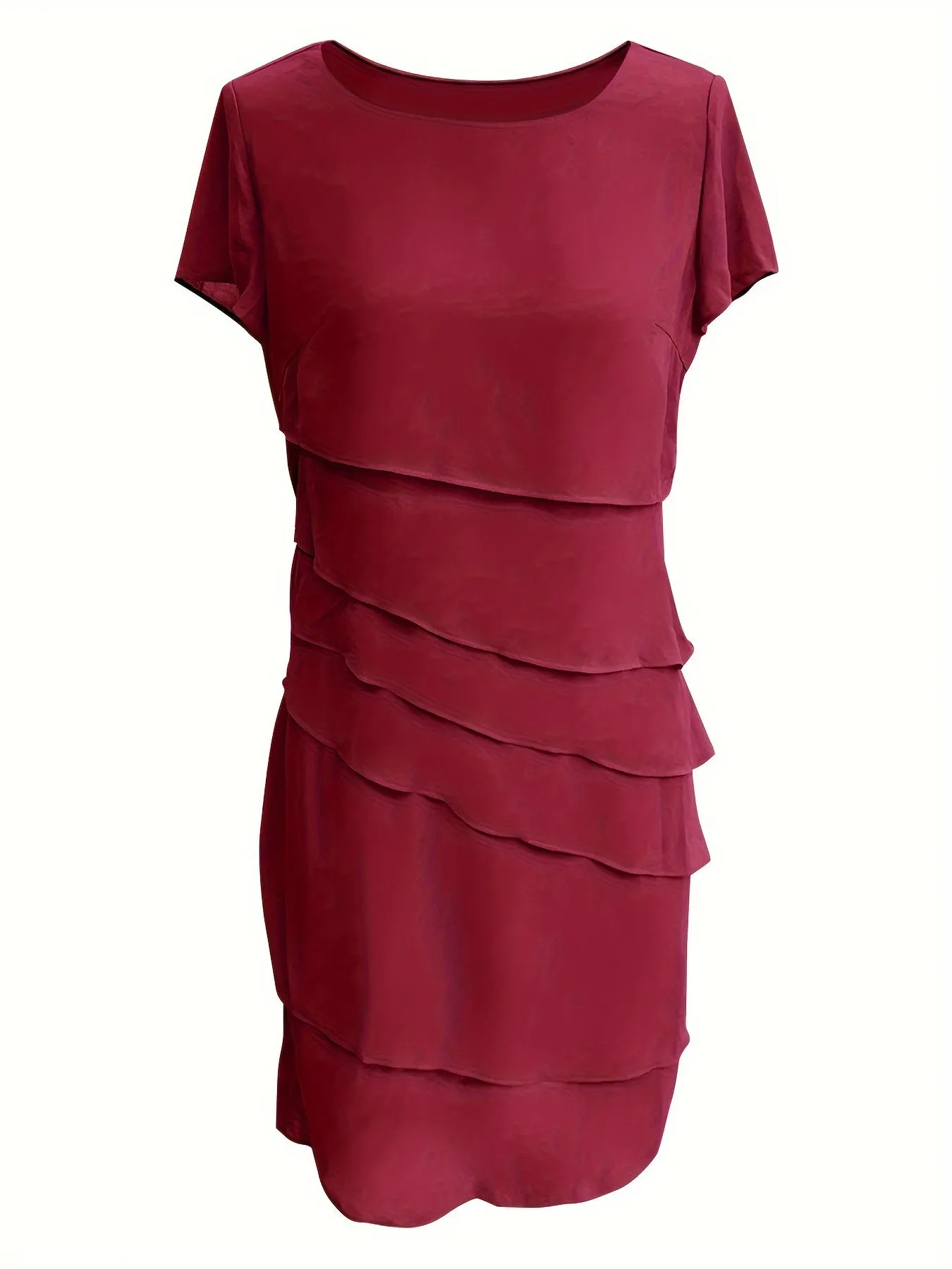 Heidi-Mode | Baumwolle Lagenbesatz Rundhals Kurzarm Abendkleid Für Frauen - Ideal Für Den Herbst