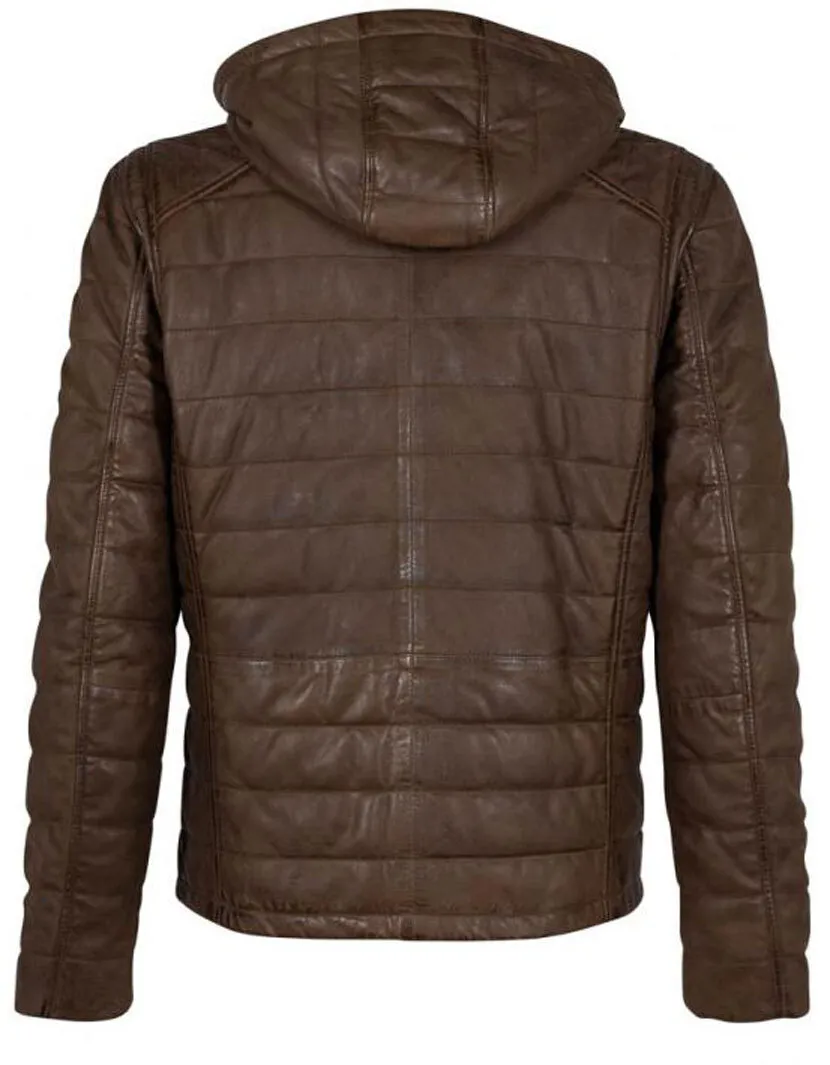Herren-Daunenjacke „Gypsy Taupe“ aus Leder mit Kapuze