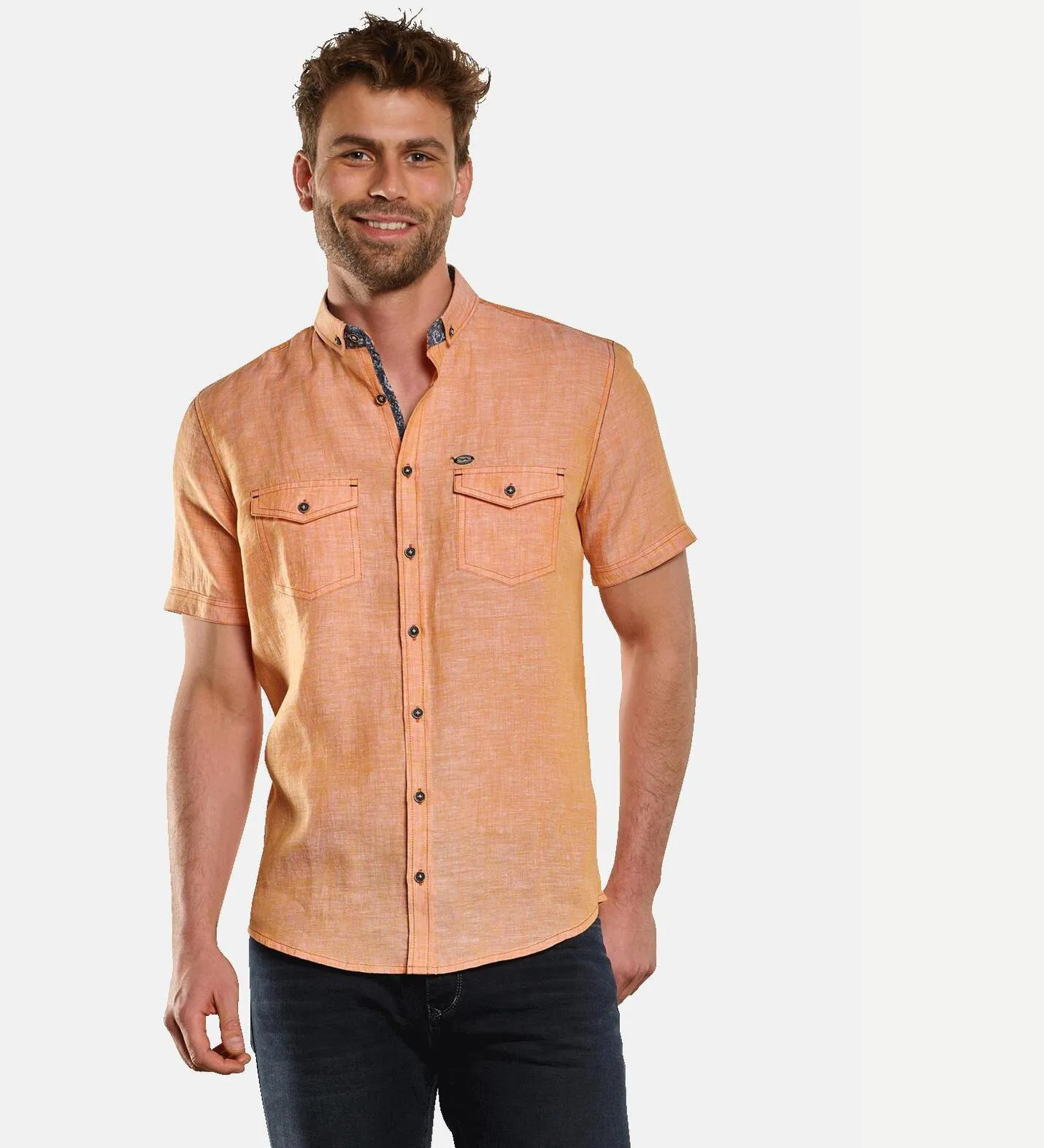 Herren engbers Kurzarm-Hemd aus Leinen in Orange kaufen 33258
