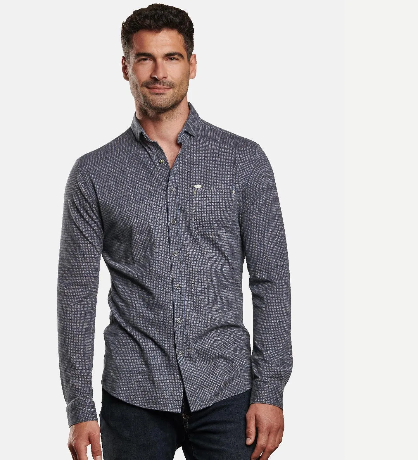 Herren engbers Langarm-Hemd gemustert in Blau kaufen 31842