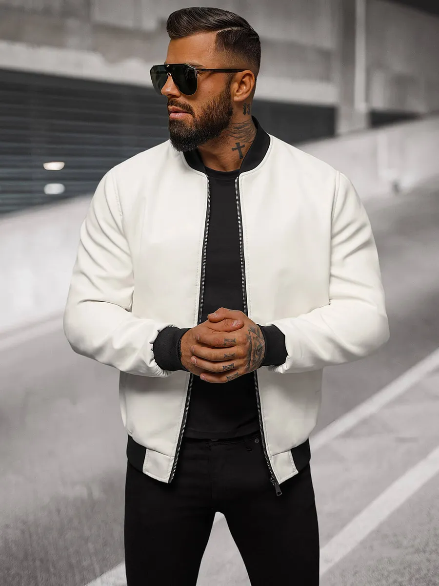 Herren Lederjacke Weiß OZONEE O/88120