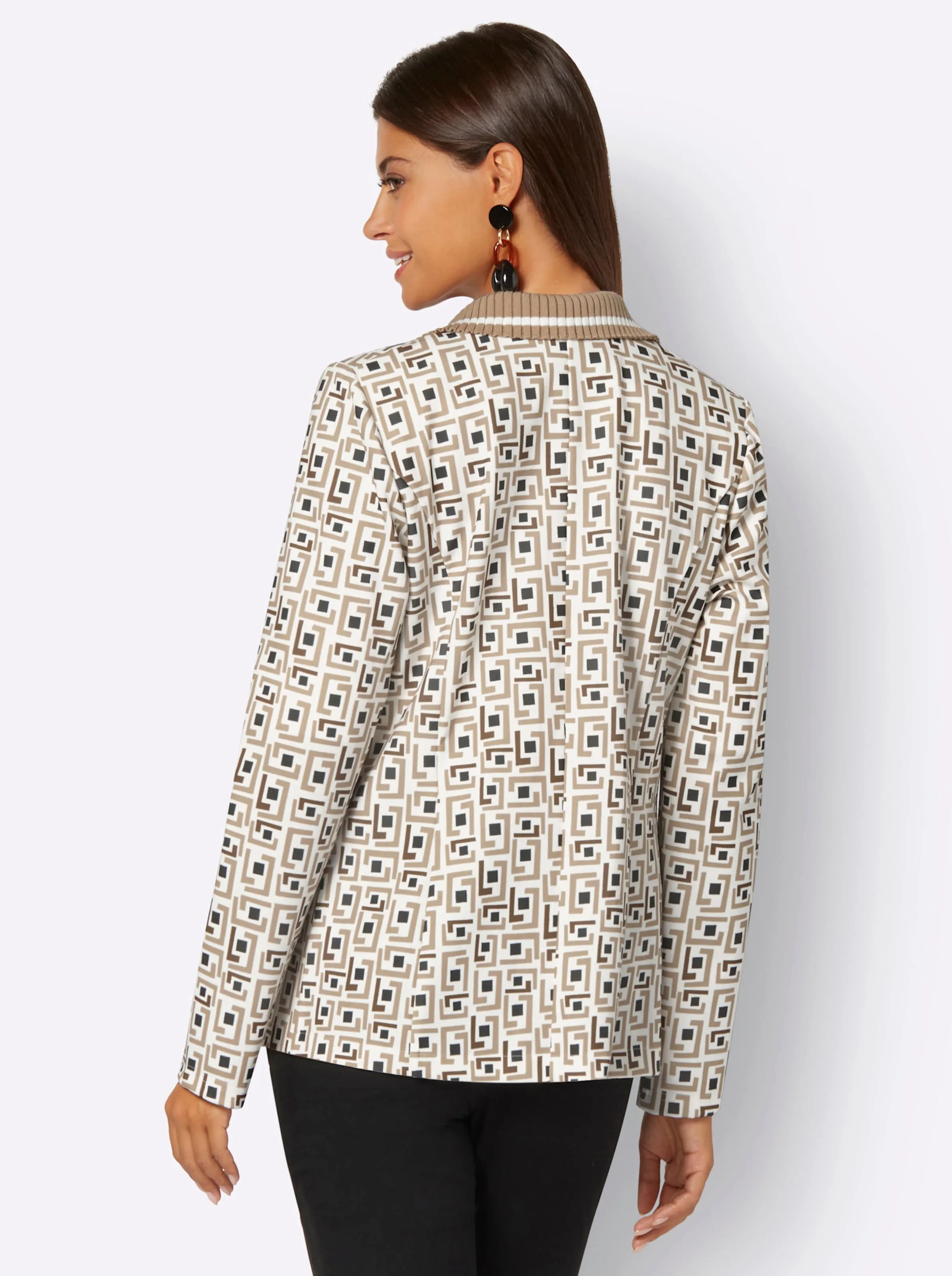 Jersey-Blazer in ecru-beige-gemustert