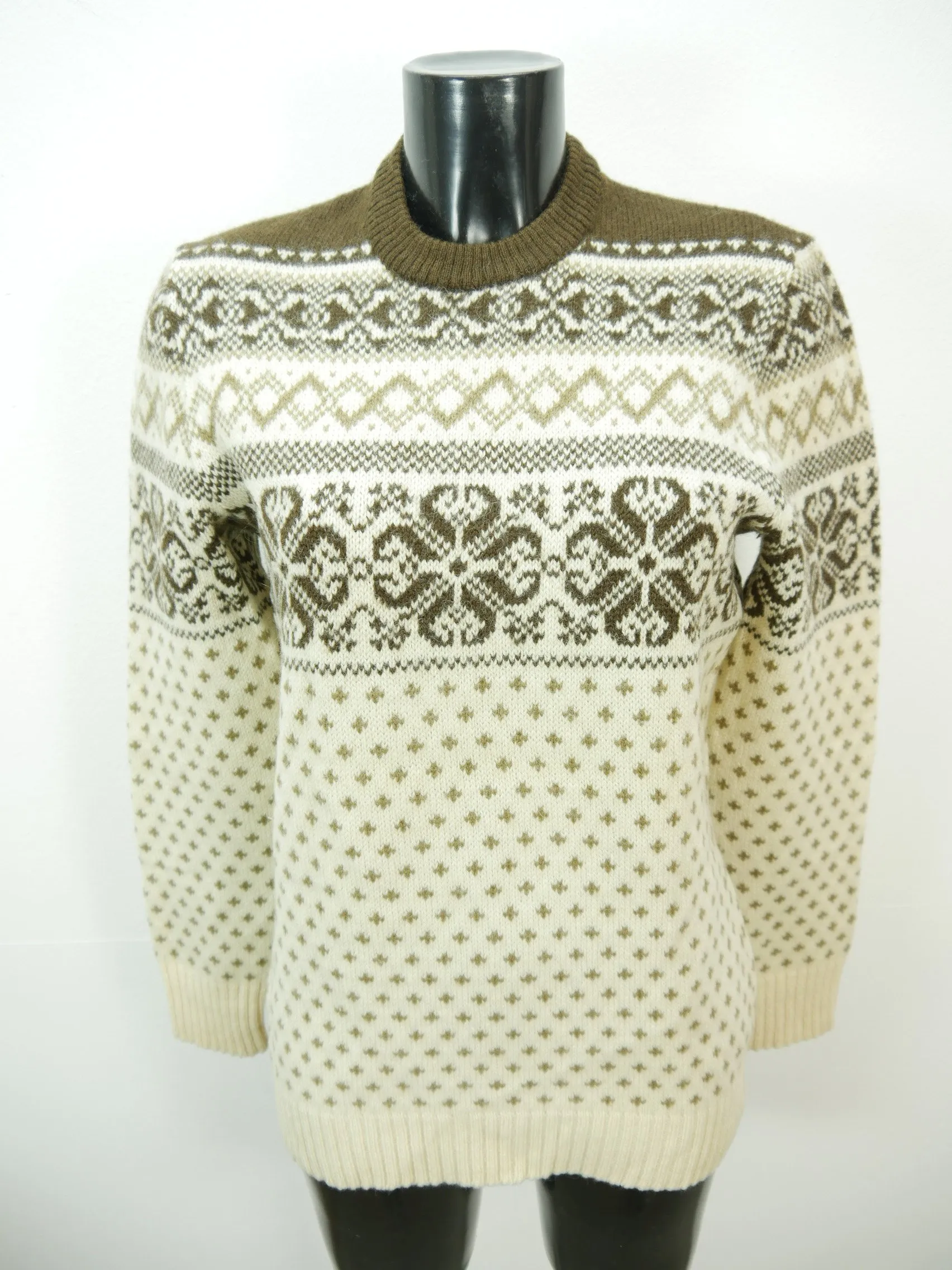 Klasse braun beige mit Norwegermuster prima Herren Damen Strickpullover Gr.36