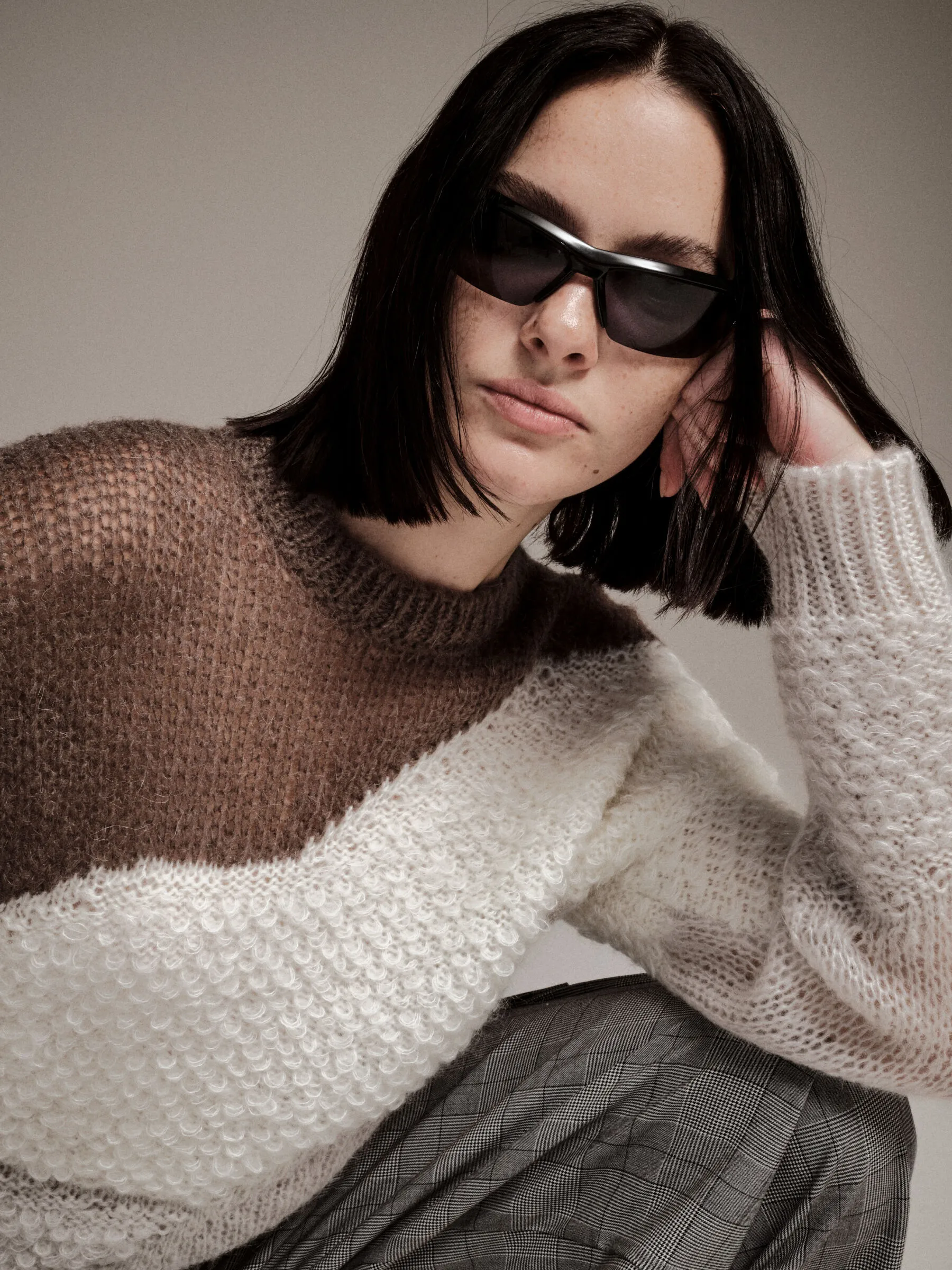 Patchwork-Pulli in Creme-weiß und Braun , Cremeweiss 