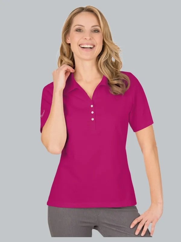 Poloshirt aus Baumwolle mit Kristallsteinen Magenta