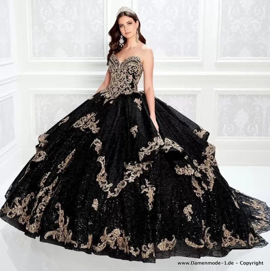 Quinceanera Ballkleid Abendkleid in Schwarz mit Stickereien