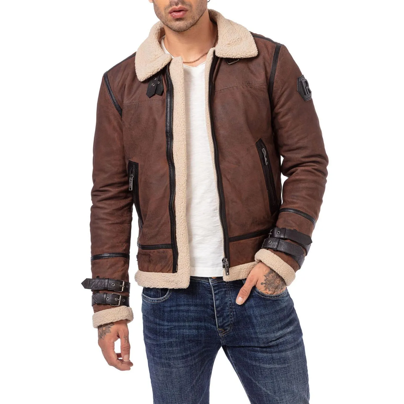 Red Bridge Herren Lederjacke BALBOA Jacke Winterjacke Fellkragen Premium Vintage