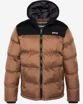 Schott mokkafarbene Daunenjacke mit Kapuze