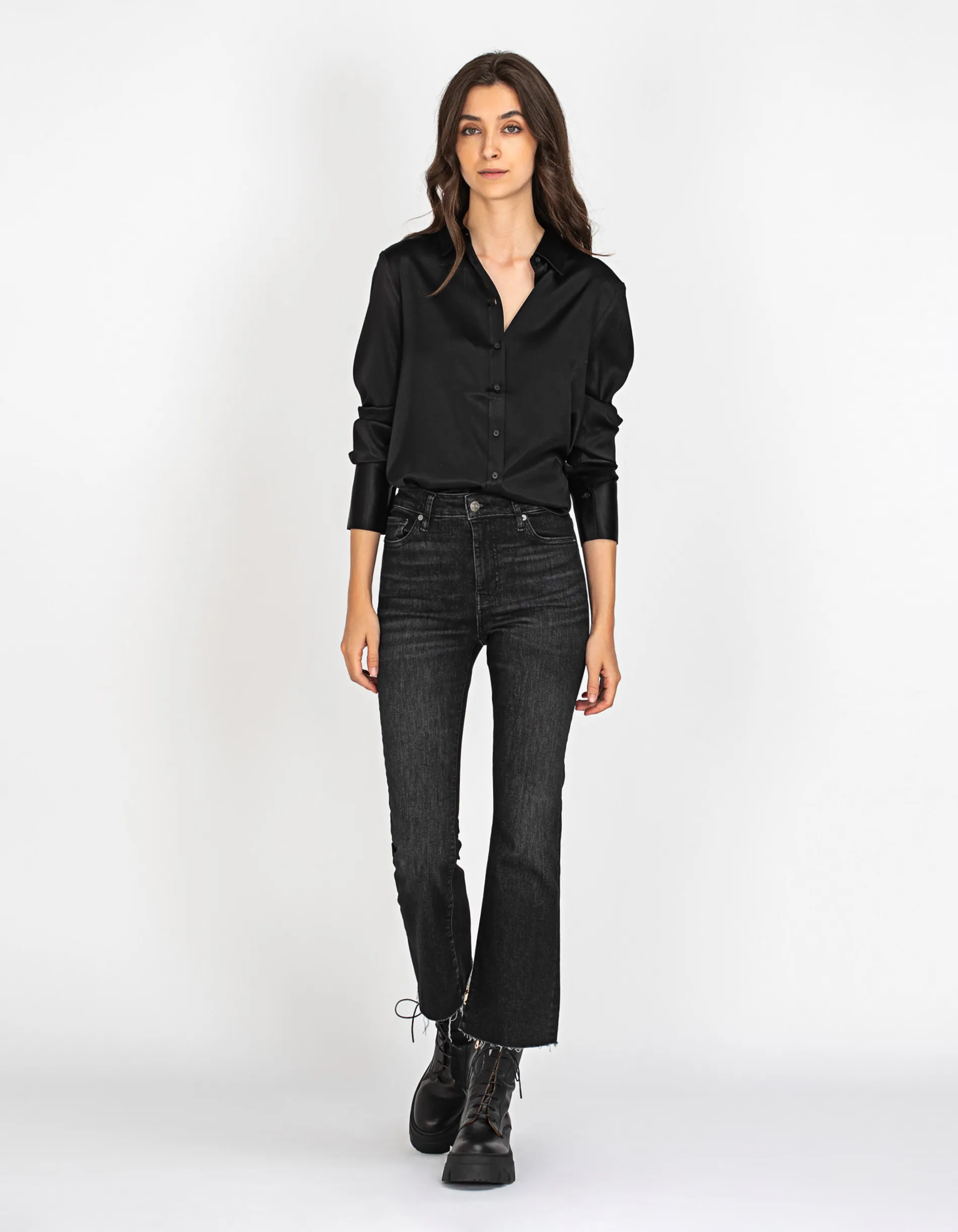 (THE MERCER) N.Y. Madison Black // Seiden-Mix Bluse